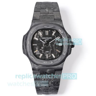Swiss Clone DIW Patek Philippe Nautilus Carbon Fiber Watch with Diamond Markers 